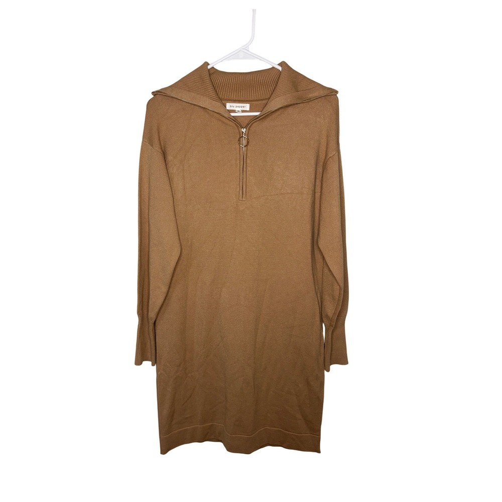 Blu Pepper Womens Camel Brown Quarter Zip Ribbed Collar Sweater Dress B3FD1034CC
